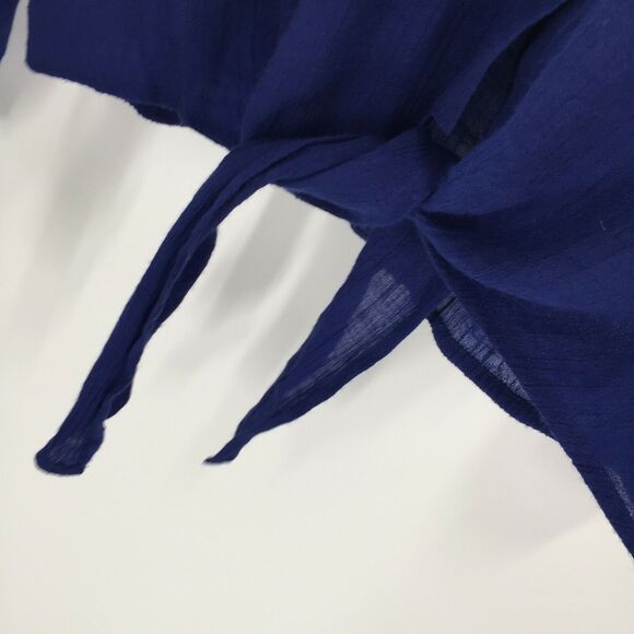 Edge Embroidered Tie Front Top Size Medium Royal Blue Dark Orange Boho Blouse M - Picture 4 of 8